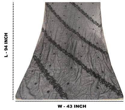 Sanskriti Vintage Black Pure Georgette Silk Dupatta Stole Embroidery Mirror Veil