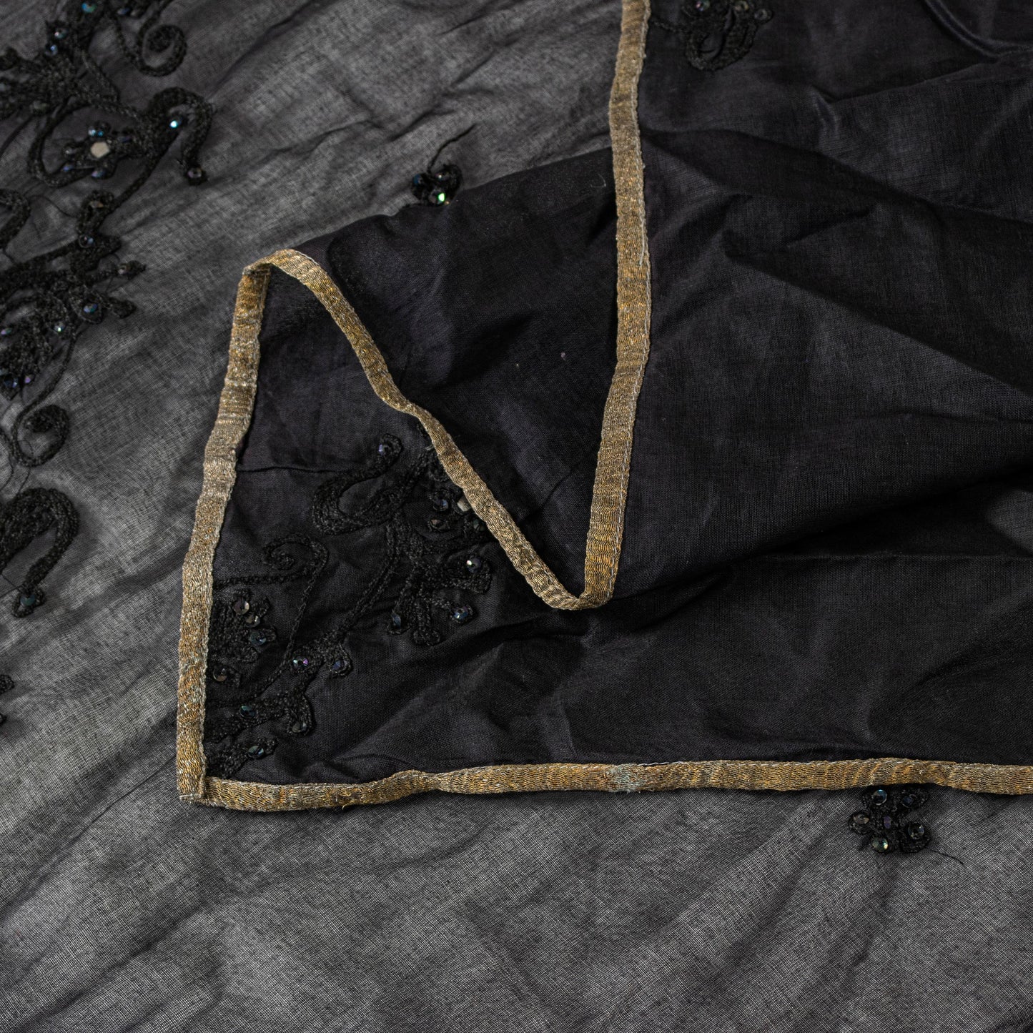 Sanskriti Vintage Black Pure Georgette Silk Dupatta Stole Embroidery Mirror Veil
