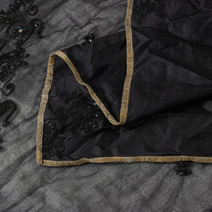 Sanskriti Vintage Black Pure Georgette Silk Dupatta Stole Embroidery Mirror Veil
