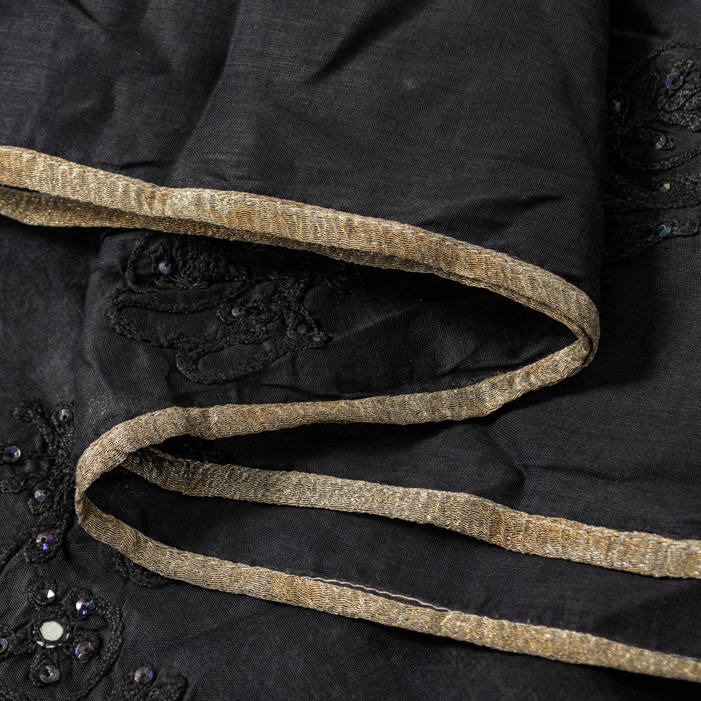 Sanskriti Vintage Black Pure Georgette Silk Dupatta Stole Embroidery Mirror Veil