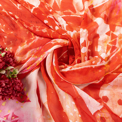Sanskriti Vintage Red Georgette Dupatta Abstract Geometric Printed Stole Scarf