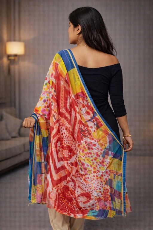 Sanskriti Vintage Red Georgette Dupatta Abstract Geometric Printed Stole Scarf