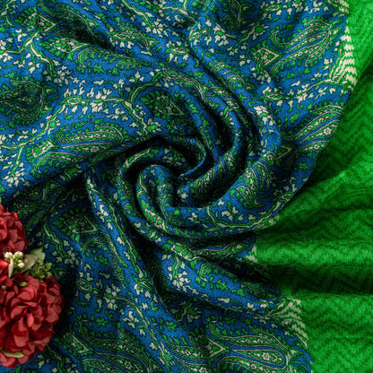Sanskriti Vintage Green Dupatta/Stole Woolen Silk Kani Paisley Print KashmirVeil
