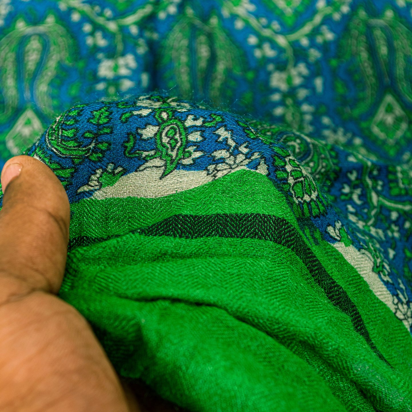 Sanskriti Vintage Green Dupatta/Stole Woolen Silk Kani Paisley Print KashmirVeil