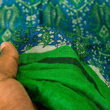 Sanskriti Vintage Green Dupatta/Stole Woolen Silk Kani Paisley Print KashmirVeil