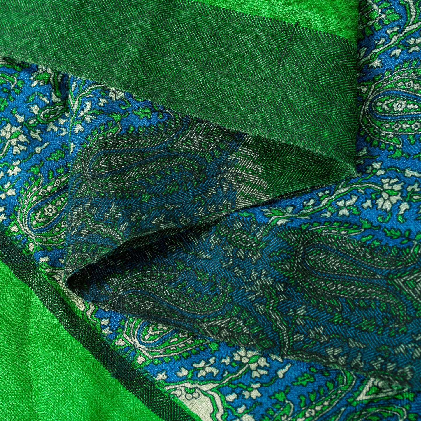 Sanskriti Vintage Green Dupatta/Stole Woolen Silk Kani Paisley Print KashmirVeil