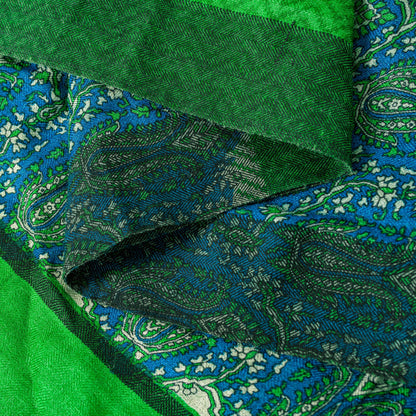 Sanskriti Vintage Green Dupatta/Stole Woolen Silk Kani Paisley Print KashmirVeil