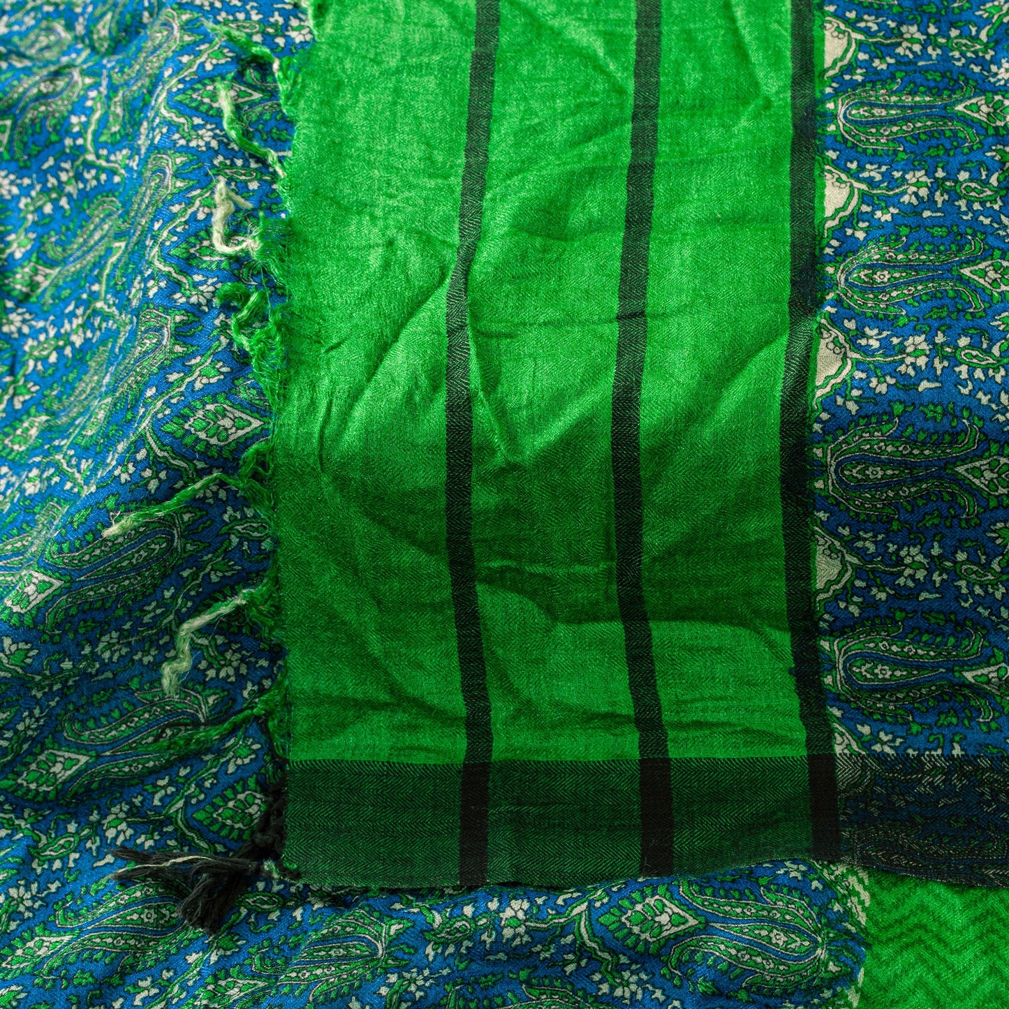 Sanskriti Vintage Green Dupatta/Stole Woolen Silk Kani Paisley Print KashmirVeil
