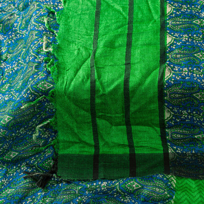 Sanskriti Vintage Green Dupatta/Stole Woolen Silk Kani Paisley Print KashmirVeil