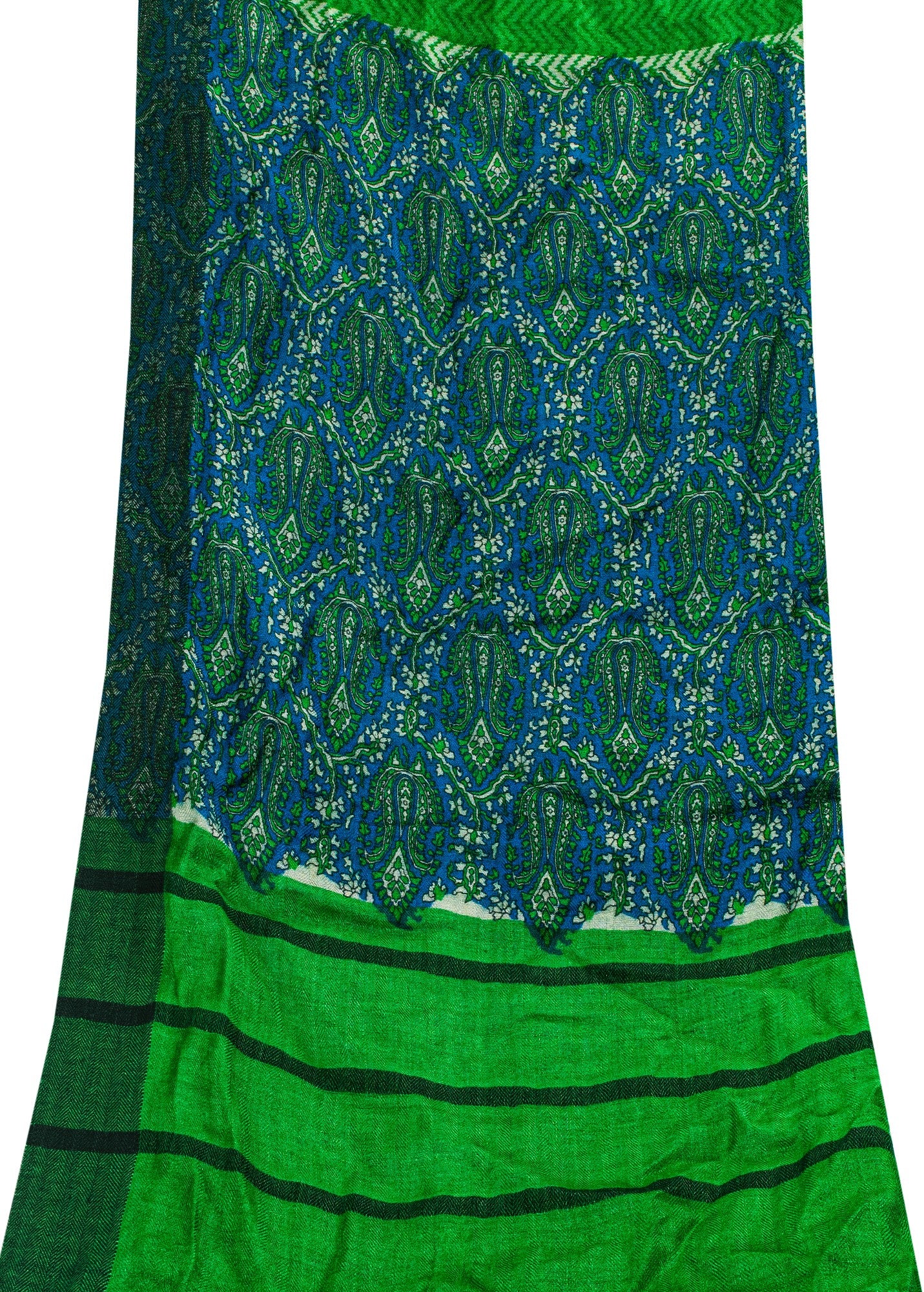 Sanskriti Vintage Green Dupatta/Stole Woolen Silk Kani Paisley Print KashmirVeil