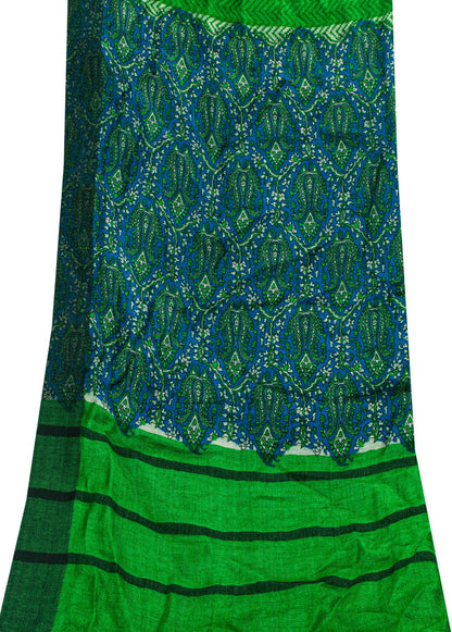 Sanskriti Vintage Green Dupatta/Stole Woolen Silk Kani Paisley Print KashmirVeil