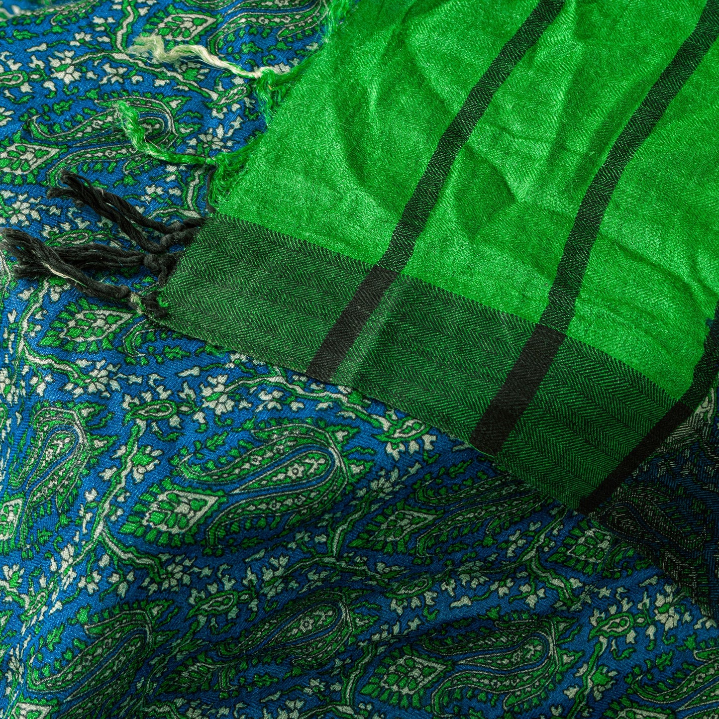 Sanskriti Vintage Green Dupatta/Stole Woolen Silk Kani Paisley Print KashmirVeil