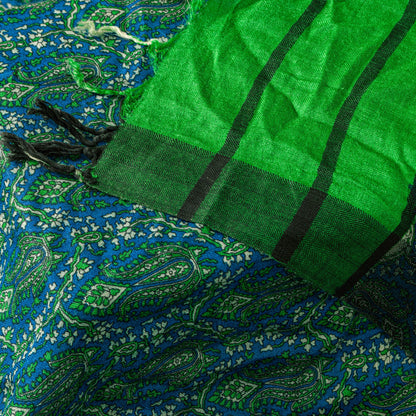 Sanskriti Vintage Green Dupatta/Stole Woolen Silk Kani Paisley Print KashmirVeil
