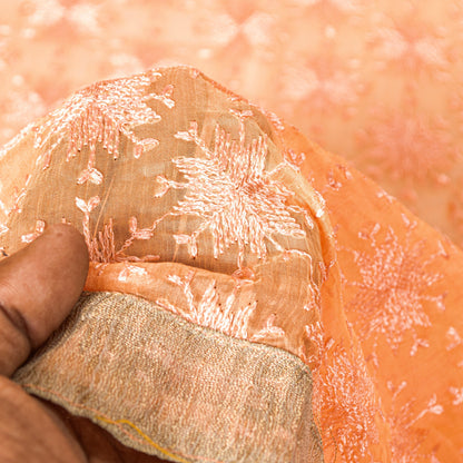 Sanskriti Vintage Peach Soft Chiffon Dupatta Stole Embroidered Phulkari Scarf
