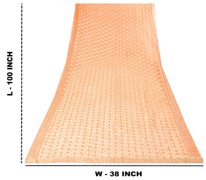 Sanskriti Vintage Peach Soft Chiffon Dupatta Stole Embroidered Phulkari Scarf