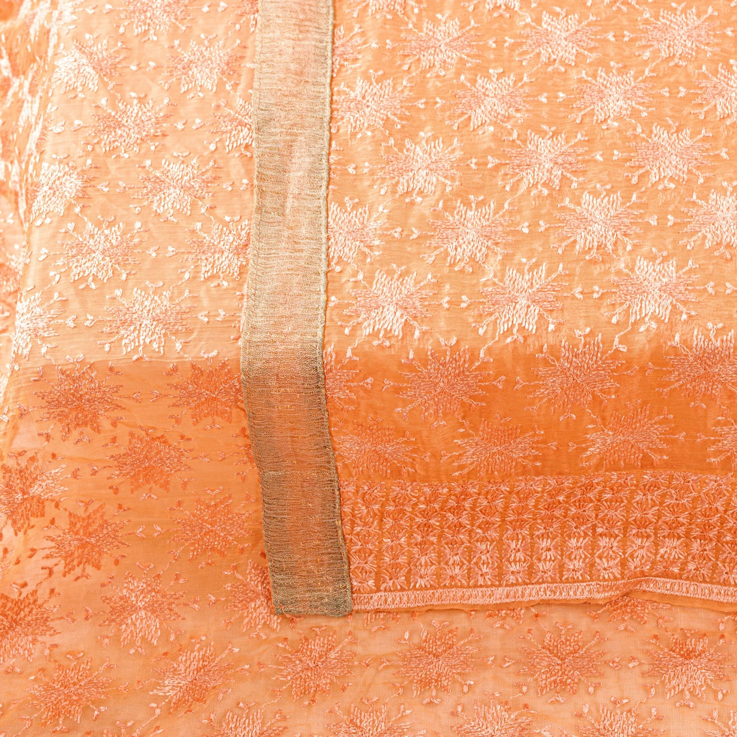 Sanskriti Vintage Peach Soft Chiffon Dupatta Stole Embroidered Phulkari Scarf