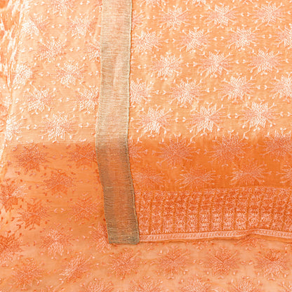 Sanskriti Vintage Peach Soft Chiffon Dupatta Stole Embroidered Phulkari Scarf