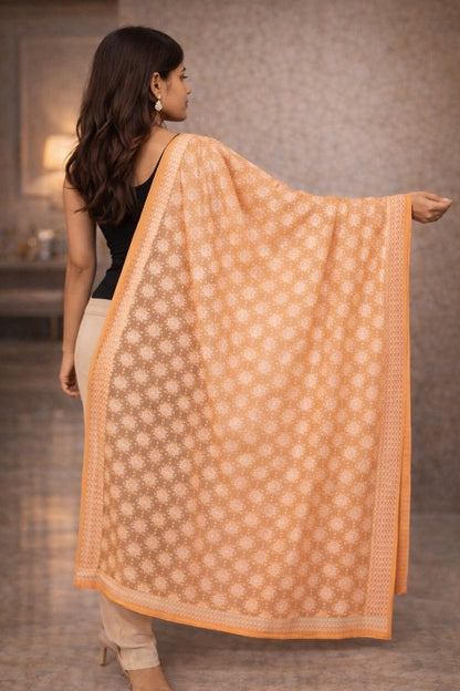 Sanskriti Vintage Peach Soft Chiffon Dupatta Stole Embroidered Phulkari Scarf