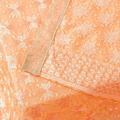 Sanskriti Vintage Peach Soft Chiffon Dupatta Stole Embroidered Phulkari Scarf