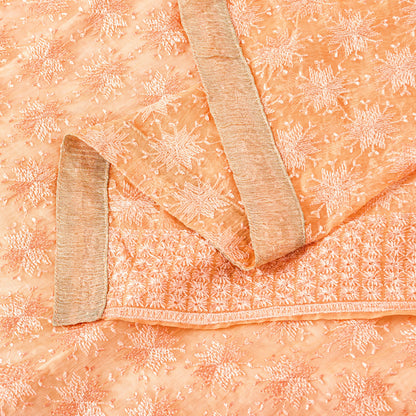 Sanskriti Vintage Peach Soft Chiffon Dupatta Stole Embroidered Phulkari Scarf