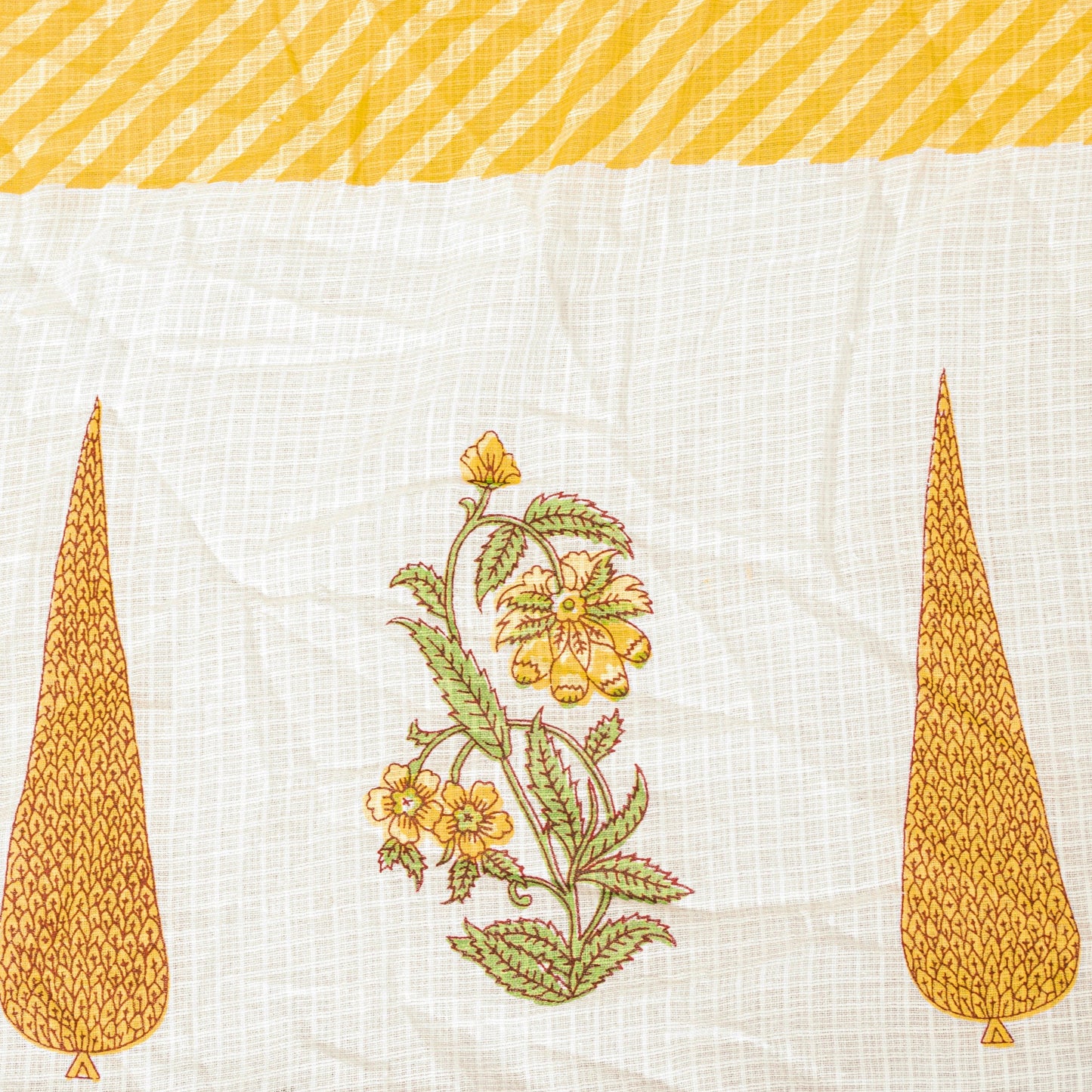 Sanskriti Vintage Yellow Soft Pure Cotton Dupatta Stole Hand Block Kota Leheria