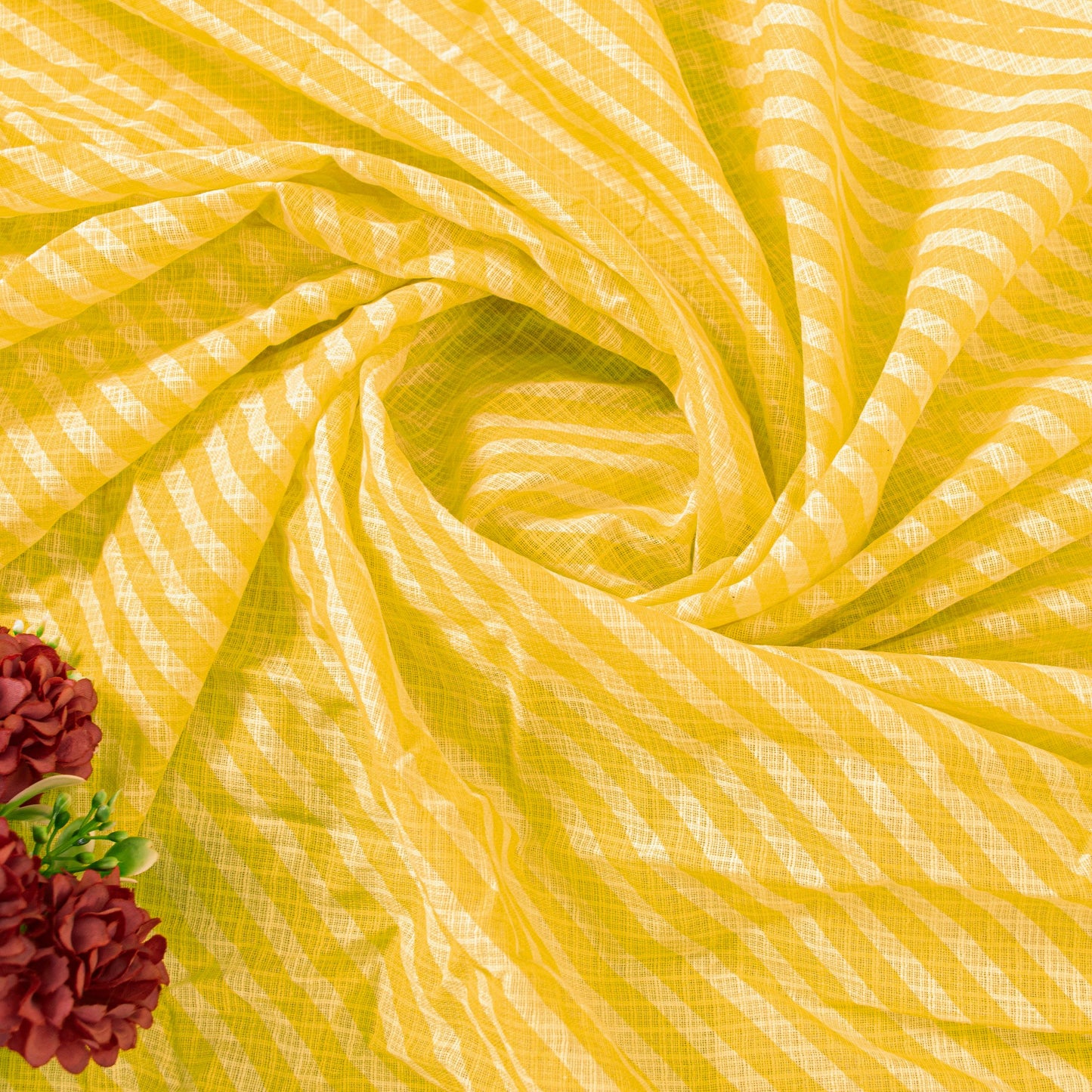 Sanskriti Vintage Yellow Soft Pure Cotton Dupatta Stole Hand Block Kota Leheria