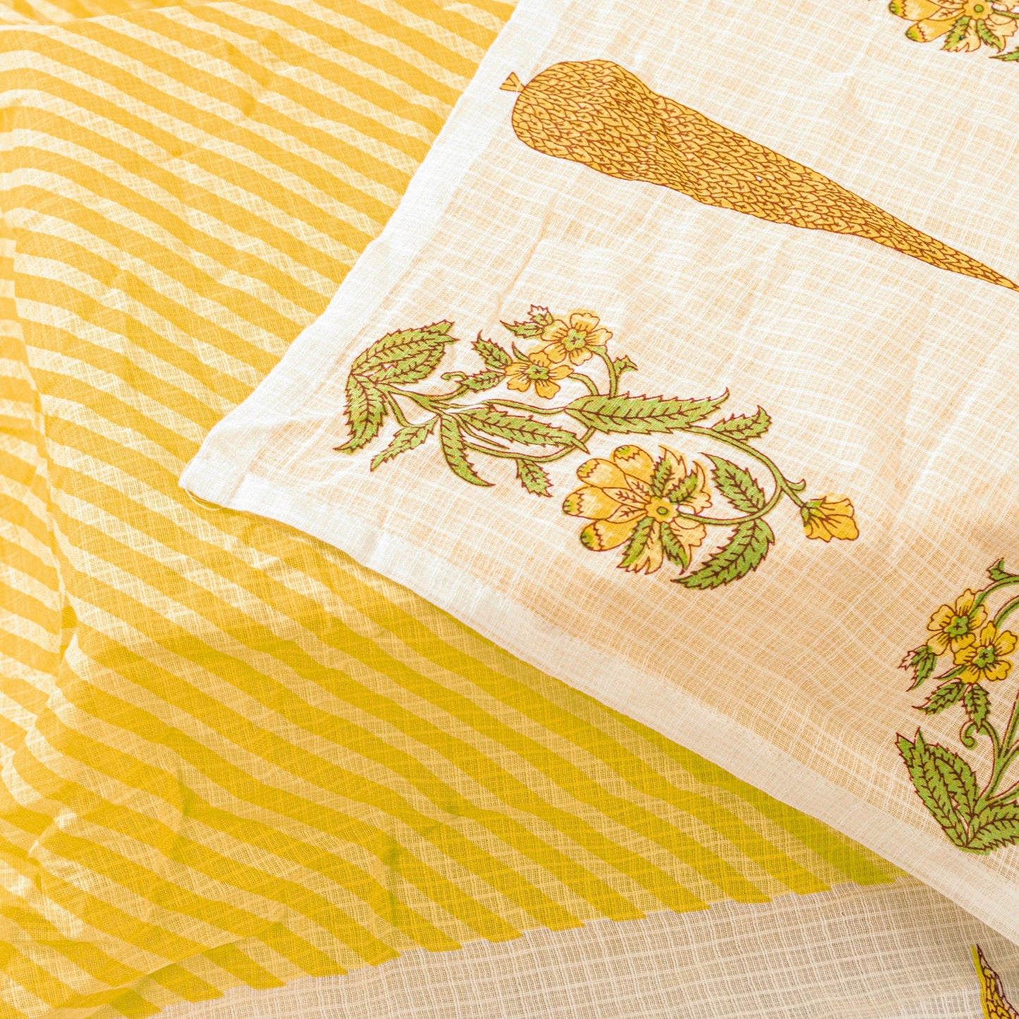 Sanskriti Vintage Yellow Soft Pure Cotton Dupatta Stole Hand Block Kota Leheria