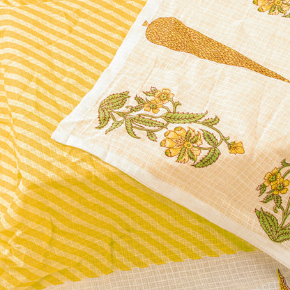 Sanskriti Vintage Yellow Soft Pure Cotton Dupatta Stole Hand Block Kota Leheria