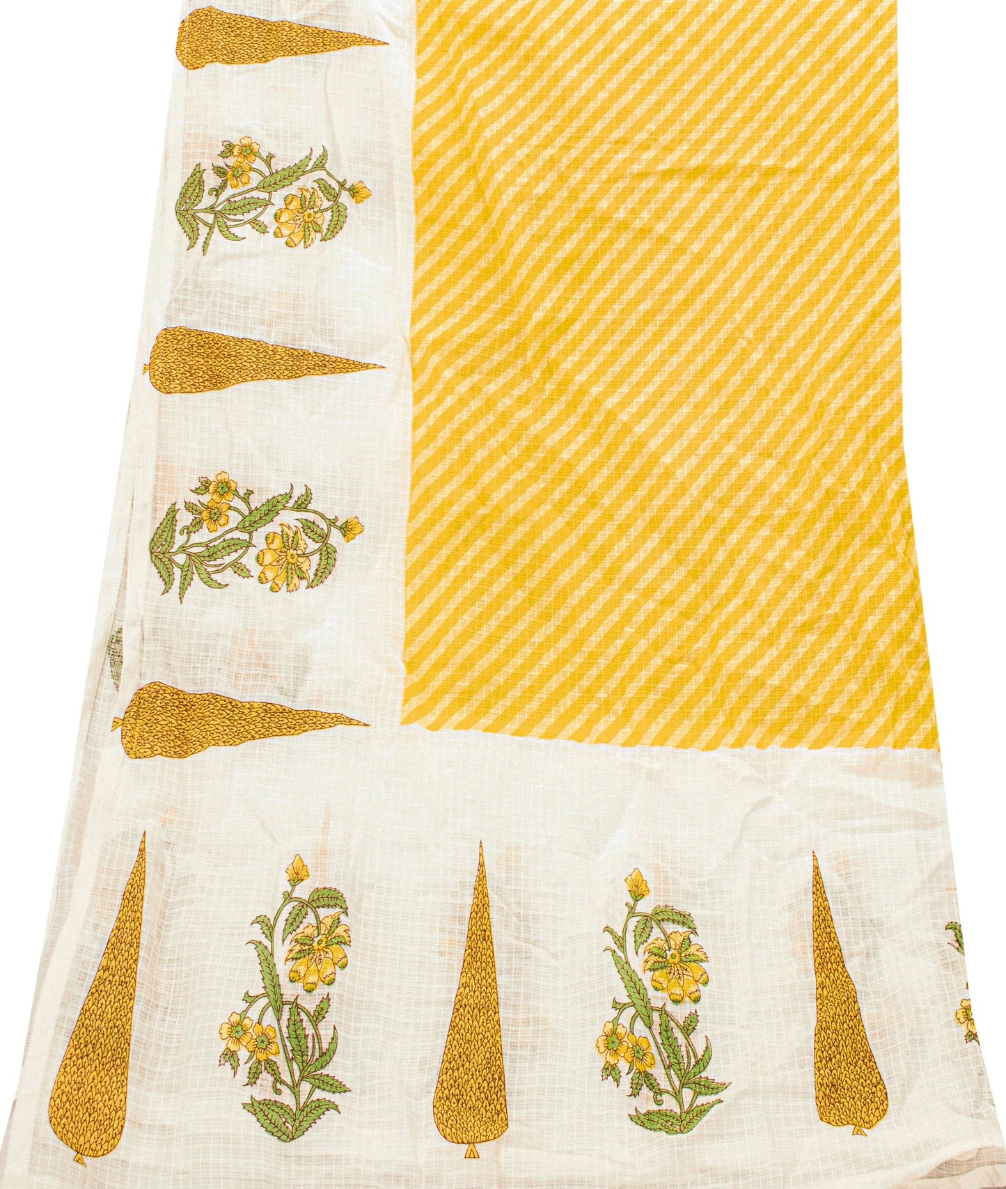 Sanskriti Vintage Yellow Soft Pure Cotton Dupatta Stole Hand Block Kota Leheria