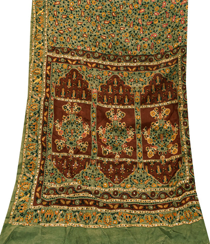 Sanskriti Vintage Green Pure Crepe Silk Dupatta Stole Embroidered Sequins Scarf