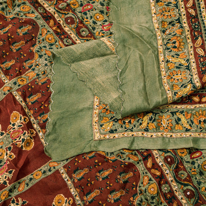 Sanskriti Vintage Green Pure Crepe Silk Dupatta Stole Embroidered Sequins Scarf