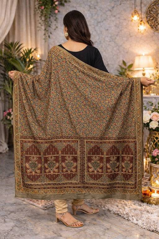 Sanskriti Vintage Green Pure Crepe Silk Dupatta Stole Embroidered Sequins Scarf