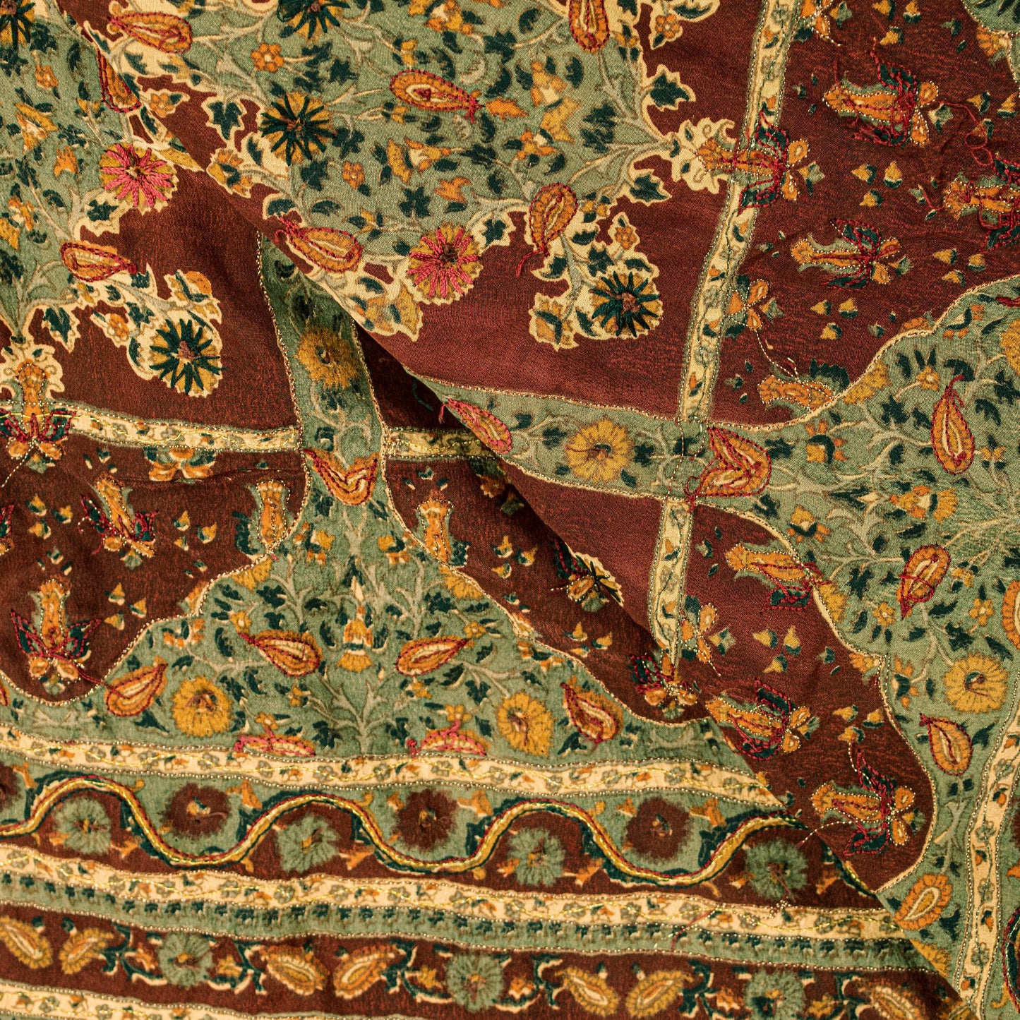 Sanskriti Vintage Green Pure Crepe Silk Dupatta Stole Embroidered Sequins Scarf