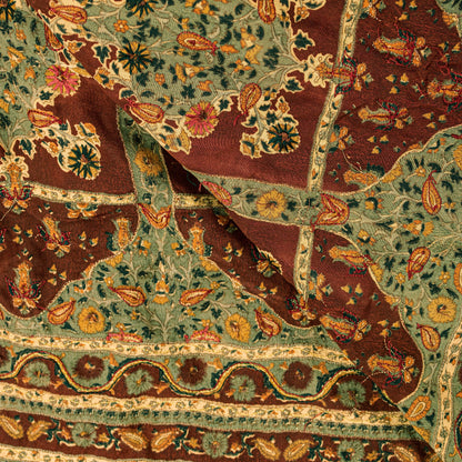Sanskriti Vintage Green Pure Crepe Silk Dupatta Stole Embroidered Sequins Scarf
