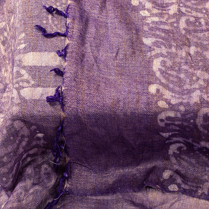 Sanskriti Vintage Purple Soft Blend Woolen Dupatta Stole Batik Work PaisleyScarf