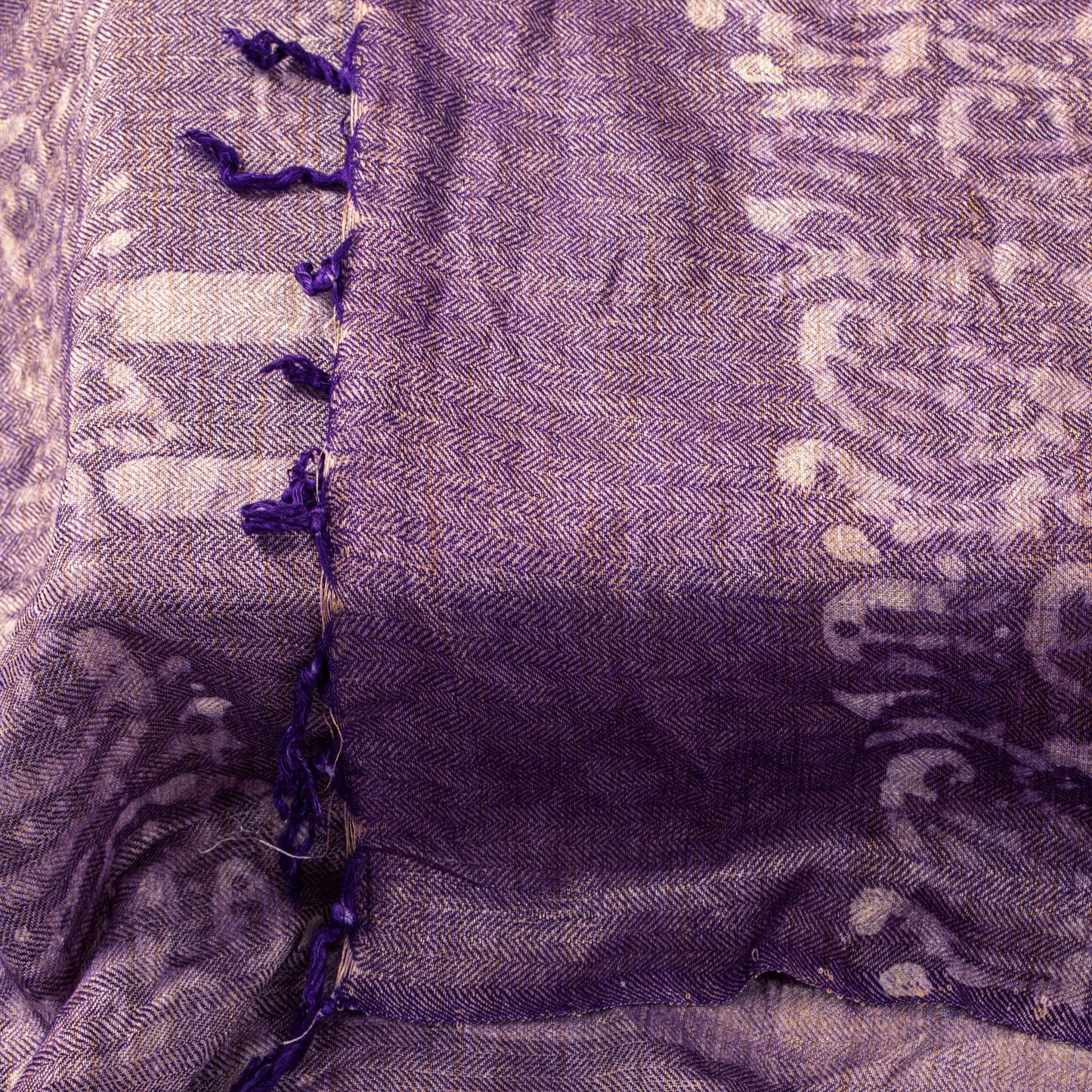Sanskriti Vintage Purple Soft Blend Woolen Dupatta Stole Batik Work PaisleyScarf