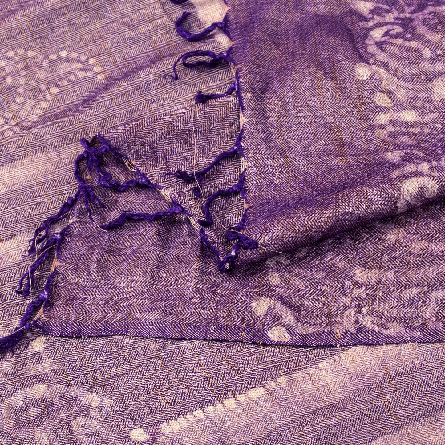 Sanskriti Vintage Purple Soft Blend Woolen Dupatta Stole Batik Work PaisleyScarf
