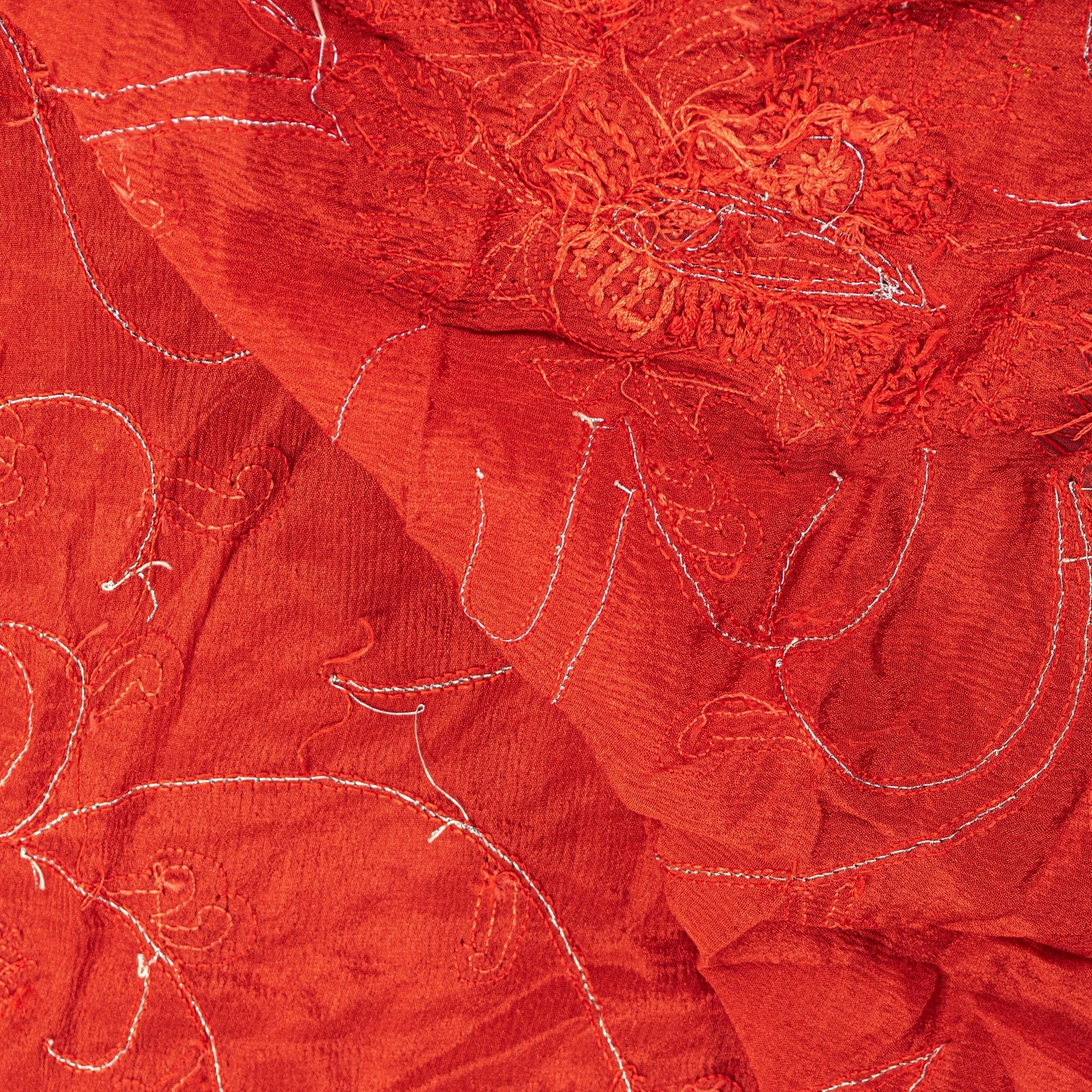 Sanskriti Vintage Red Pure Silk Dupatta Stole Hand Embroidered Gota Patti Scarf