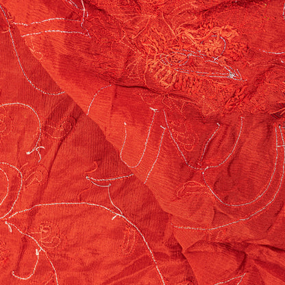 Sanskriti Vintage Red Pure Silk Dupatta Stole Hand Embroidered Gota Patti Scarf