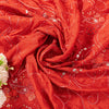 Sanskriti Vintage Red Pure Silk Dupatta Stole Hand Embroidered Gota Patti Scarf