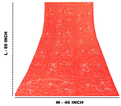 Sanskriti Vintage Red Pure Silk Dupatta Stole Hand Embroidered Gota Patti Scarf
