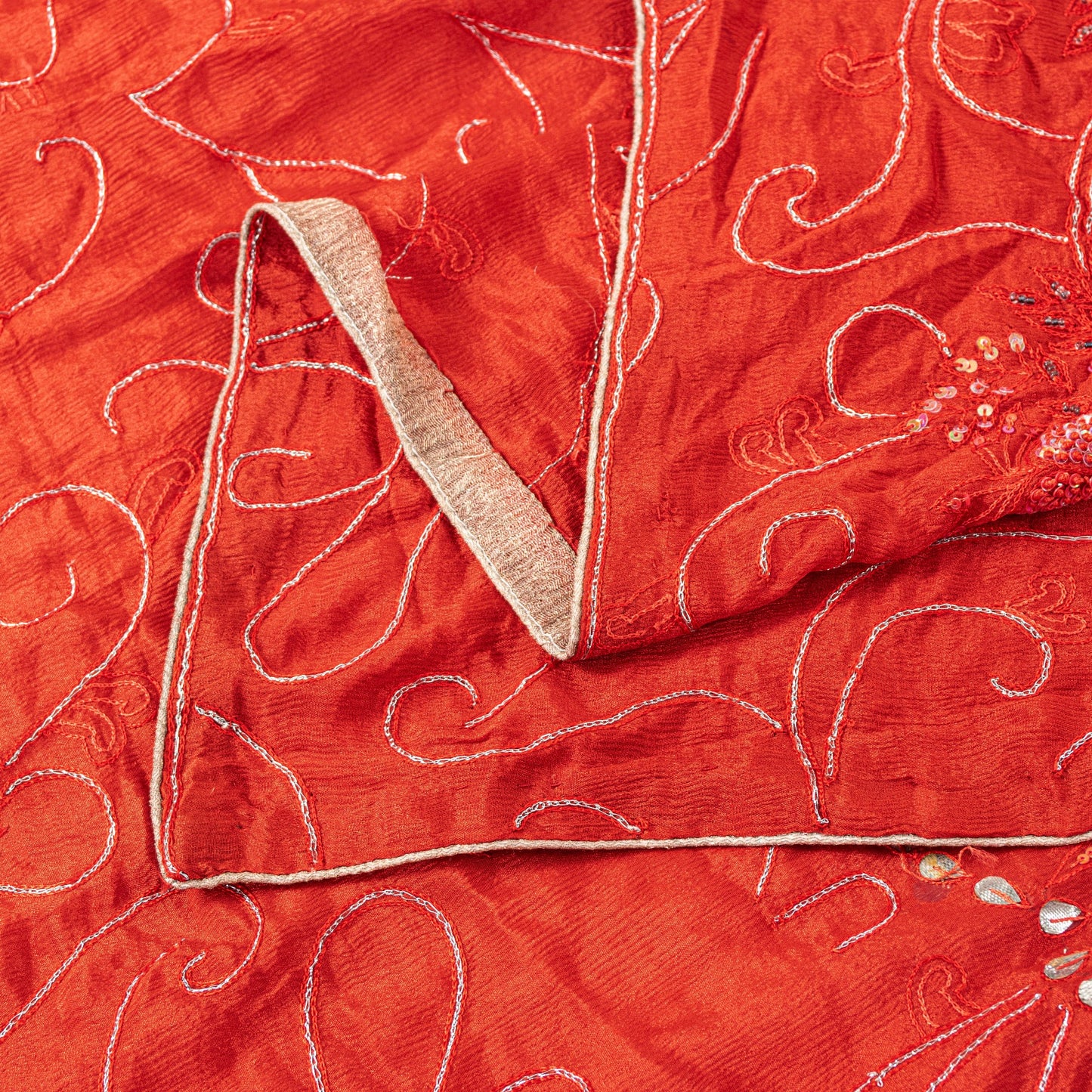 Sanskriti Vintage Red Pure Silk Dupatta Stole Hand Embroidered Gota Patti Scarf