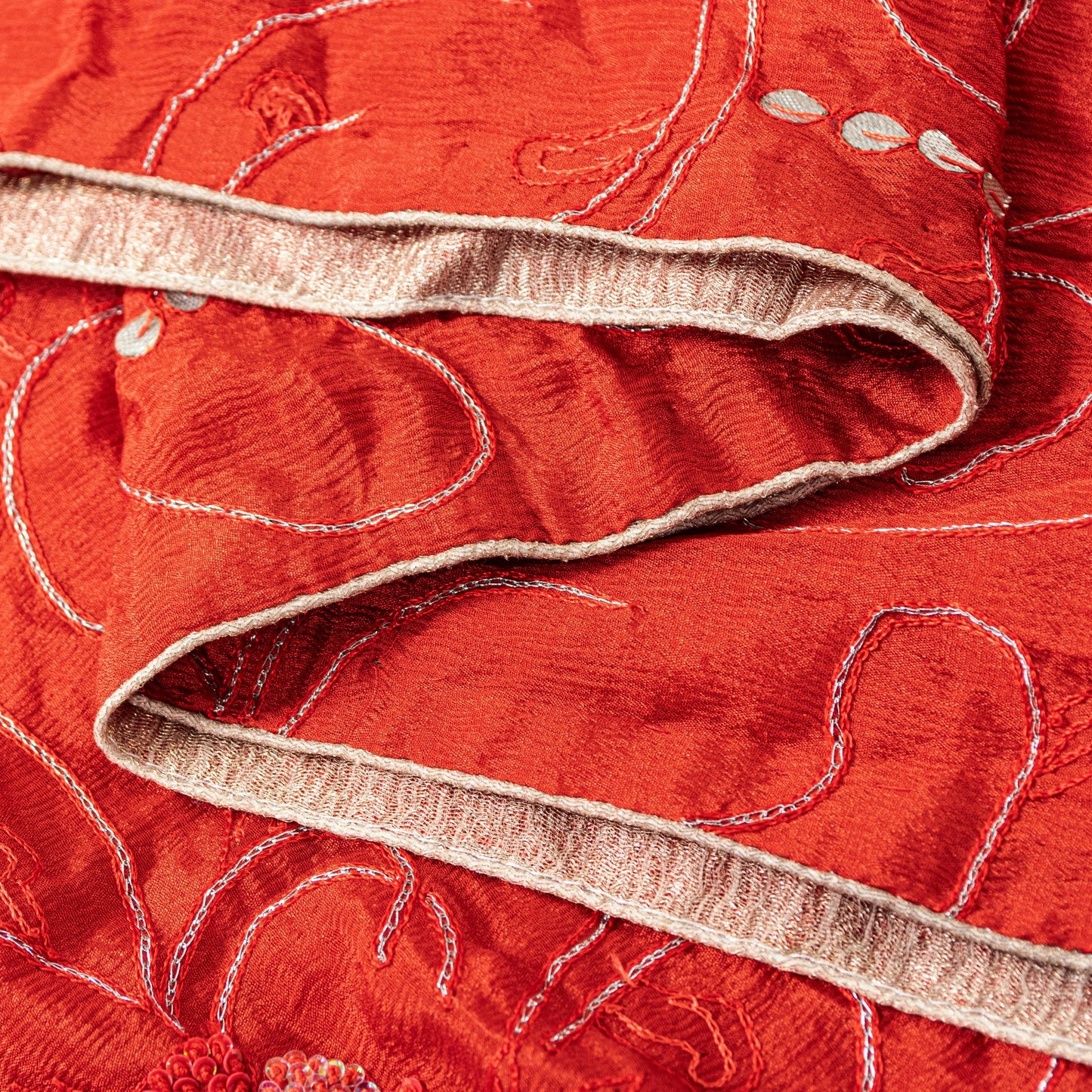 Sanskriti Vintage Red Pure Silk Dupatta Stole Hand Embroidered Gota Patti Scarf