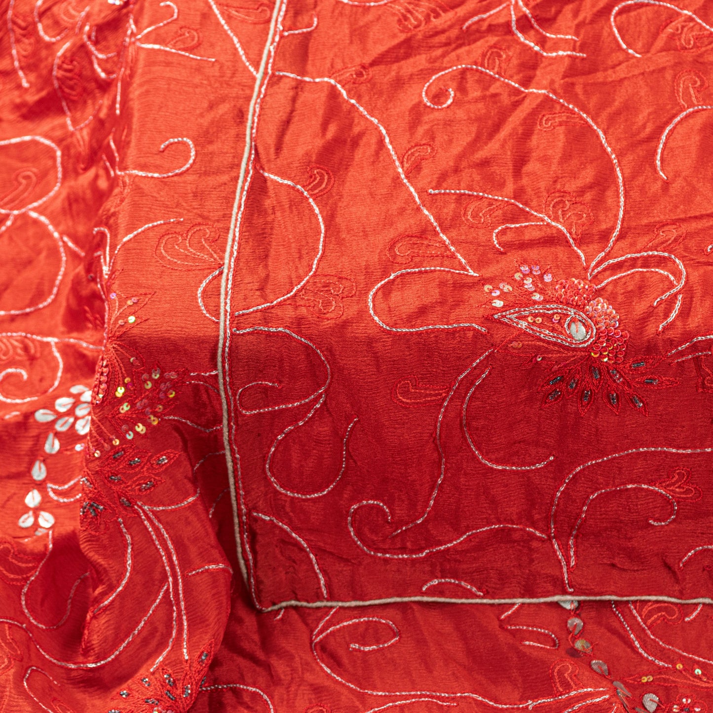 Sanskriti Vintage Red Pure Silk Dupatta Stole Hand Embroidered Gota Patti Scarf