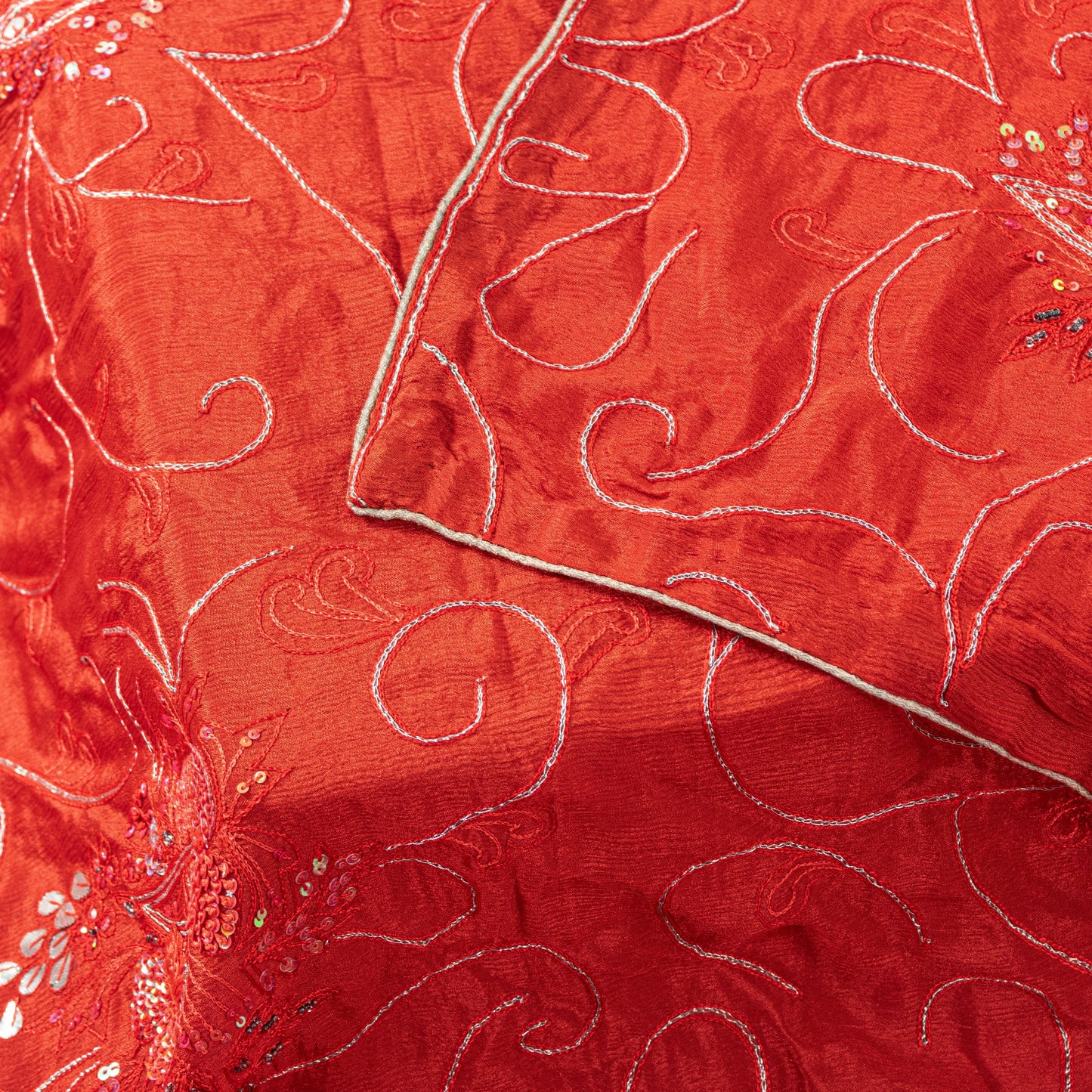 Sanskriti Vintage Red Pure Silk Dupatta Stole Hand Embroidered Gota Patti Scarf
