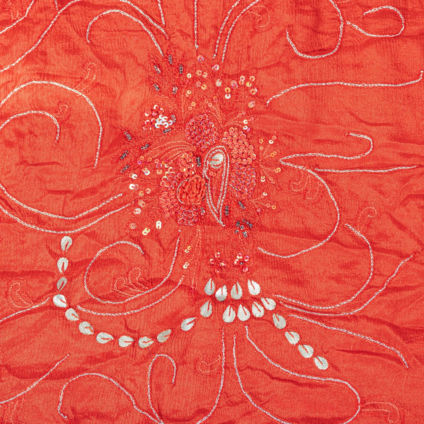 Sanskriti Vintage Red Pure Silk Dupatta Stole Hand Embroidered Gota Patti Scarf