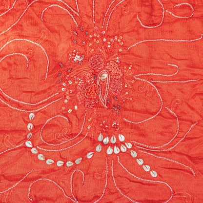 Sanskriti Vintage Red Pure Silk Dupatta Stole Hand Embroidered Gota Patti Scarf