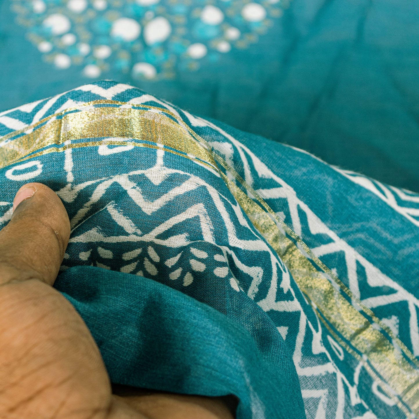 Sanskriti Vintage Blue Cotton Silk Dupatta Stole Hand Block Printed Bagru Scarf