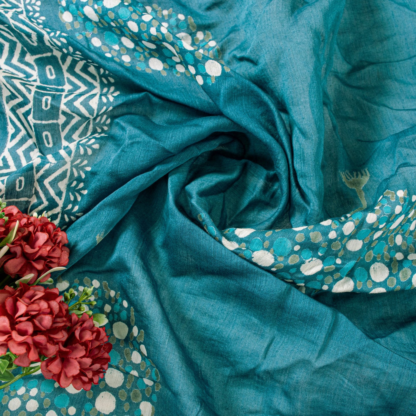 Sanskriti Vintage Blue Cotton Silk Dupatta Stole Hand Block Printed Bagru Scarf