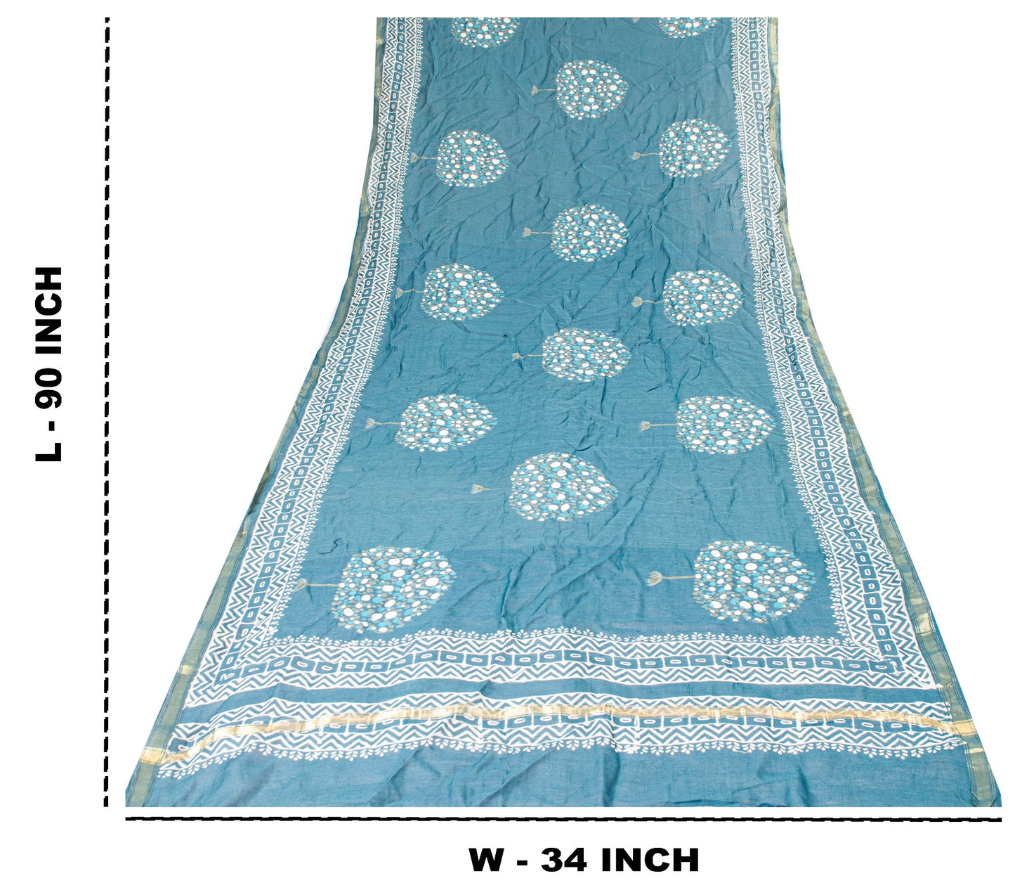 Sanskriti Vintage Blue Cotton Silk Dupatta Stole Hand Block Printed Bagru Scarf